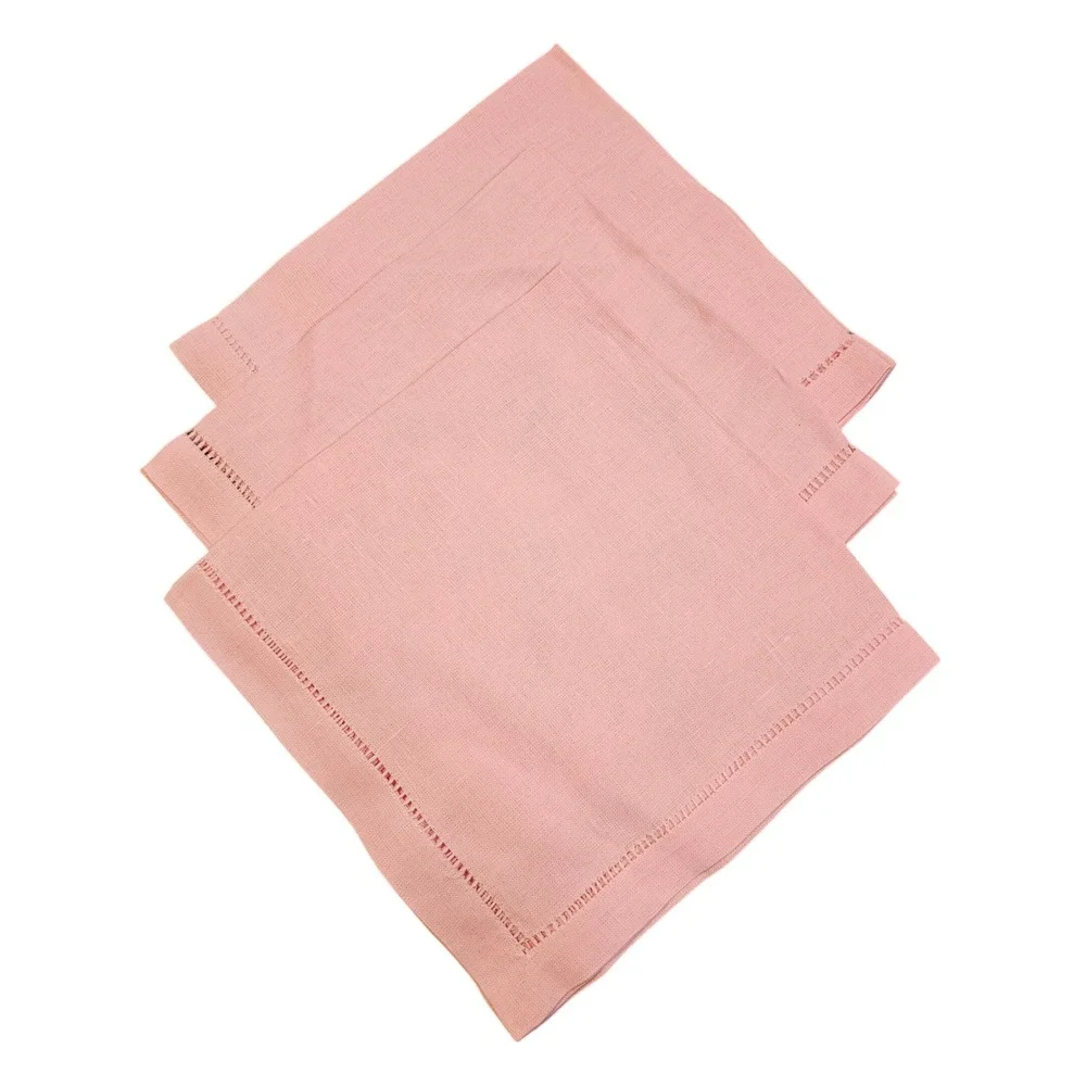 Sferra Pink Linen Hemstitch Napkins Set of 3 Square 20in Classic Table Linens